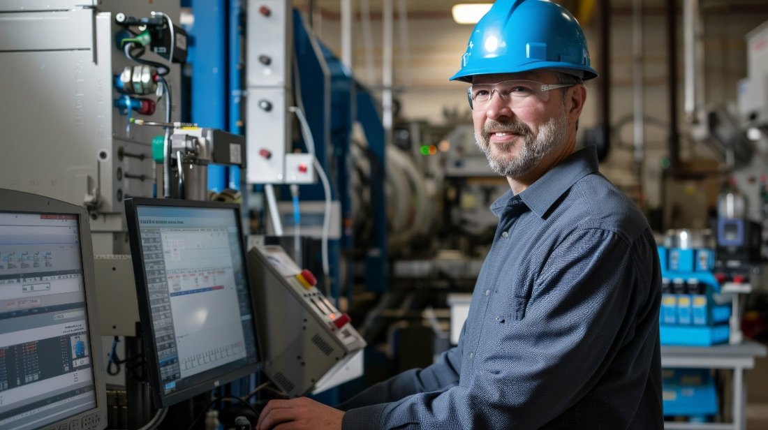 Ingeniero en sala de control industrial